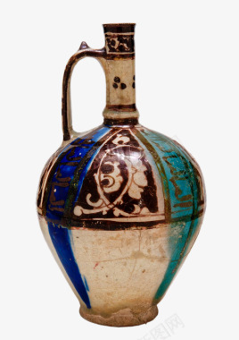 古董瓶带手柄伊朗12世纪陶瓷Fritware釉下O图标