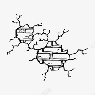 破裂的砖墙破碎的压碎的图标