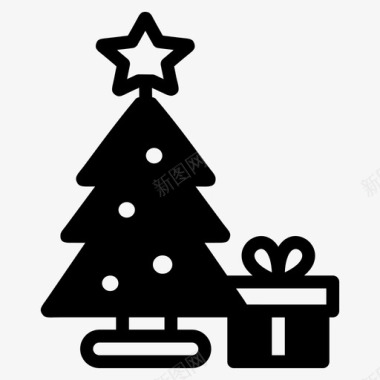 圣诞树有礼品盒装饰松树图标