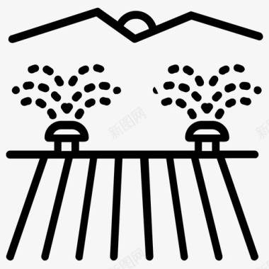 草坪上背景灌木洒水器草坪浇水淋浴喷头图标