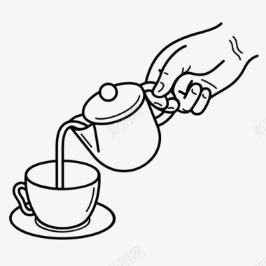 用手把热茶从茶壶里倒进杯子里壶里图标
