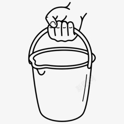 手拿水桶手拿塑料桶水桶水高清图片