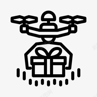 无人机带包裹礼物盒子送货图标