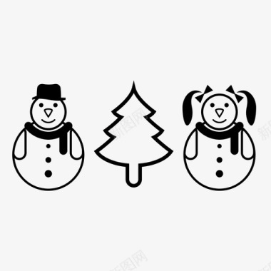 圣诞雪人雪人圣诞节情侣图标