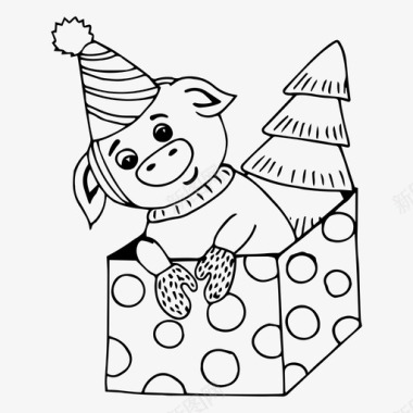 财神猪圣诞猪可爱的角色新年图标