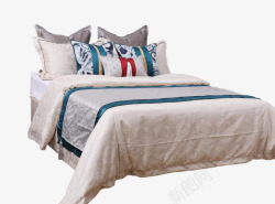 现代新中式样板房间床上用品长辈房主卧室奢华软装床品素材