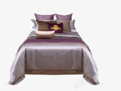 现代新中式样板房间粉紫色床上用品软装床品多件套组合素材