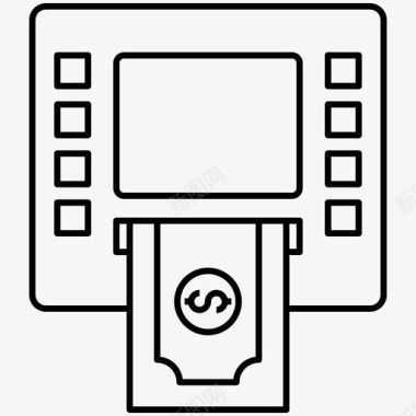 自动播种机取现自动取款机购物和电子商务线路图标图标