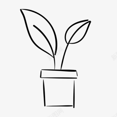 盆栽植物绿叶植物手绘图标