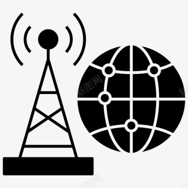 信号塔矢量图无线通信通信塔全球网络图标