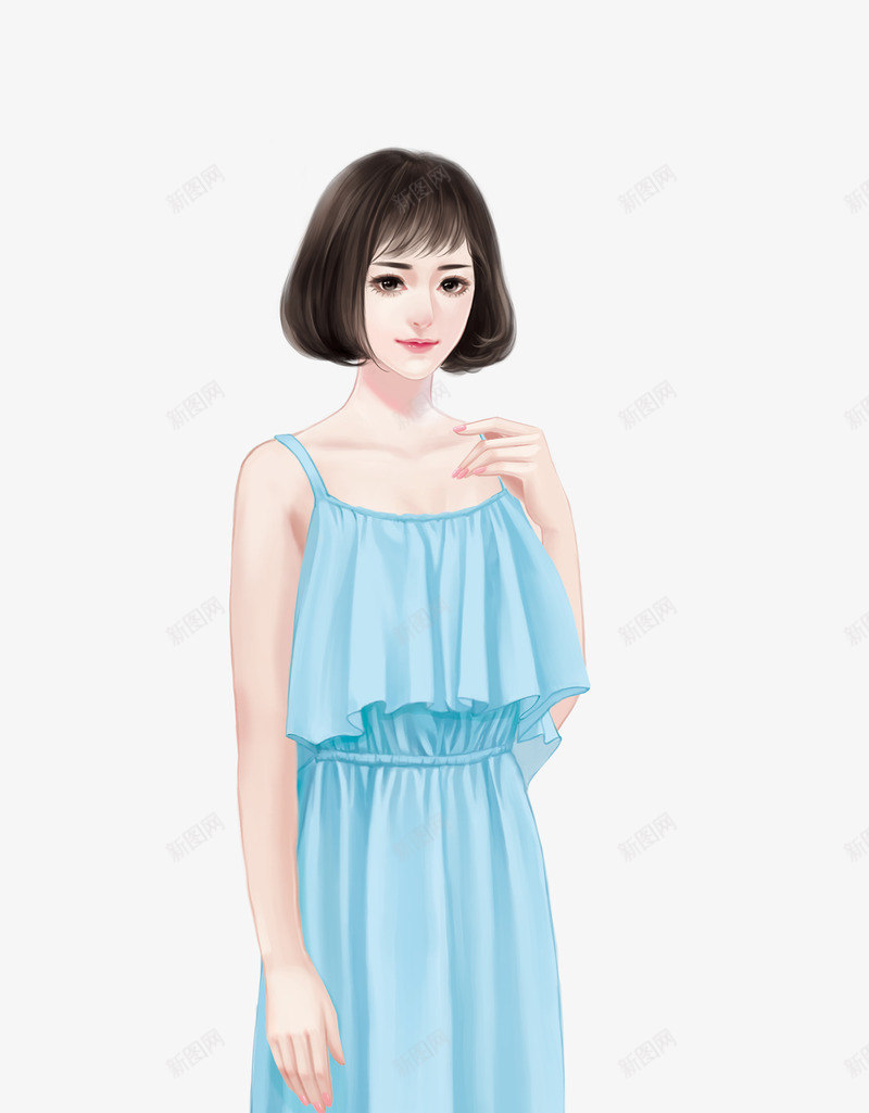 女蓝色吊带裙l2png免抠素材_88icon https://88icon.com 蓝色 吊带