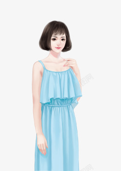 女蓝色吊带裙l2素材