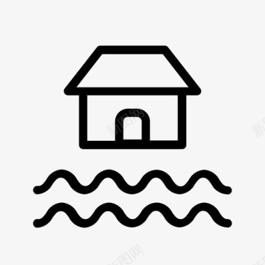 河边洪水家房子图标