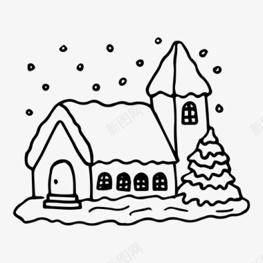 冬天手绘房子图标