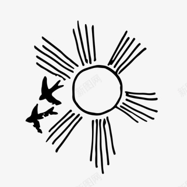 太阳和燕子飞行自然图标