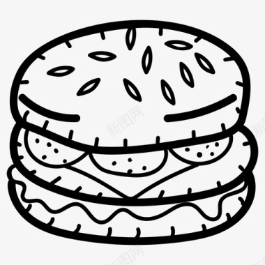 手绘汉堡包快餐垃圾食品图标