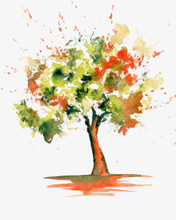 唯美水彩树木手绘墨迹树叶盆栽园艺花卉叶子免扣透明设素材