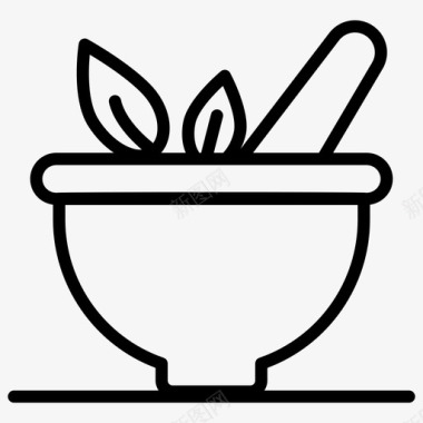 传统矢量图案草药混合碗研钵和杵图标