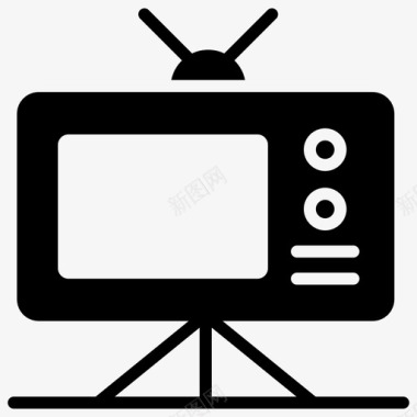 电视广播复古电视一套营销和社交媒体字形矢量图标图标