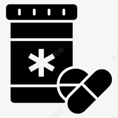 药丸罐药物医疗保健字形向量图标集图标