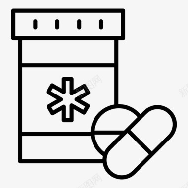 药丸罐药物医疗保健线向量图标集图标