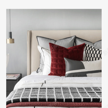 ELINLONYAIN现代简约轻奢红色样板房搭配床图标