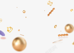金色小球彩带圆环透明小物体漂浮透明金色元素素材