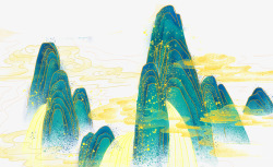 中国风山水画手绘海报合成素材