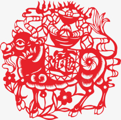 春节中国年牛年剪纸素材高清图片