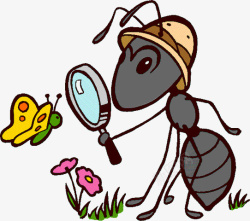 卡通蚂蚁拿放大镜看蝴蝶的蚂蚁高清图片