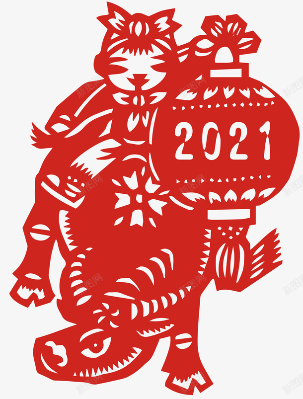 2021年春节骑牛卡通剪纸窗花剪影矢量eps免抠素材_88icon https://88icon.com 骑牛 2021年 春节 提灯笼 牛剪纸 窗花