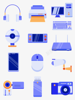 酷炫数码耳机蓝色风格卡通数码设备icon高清图片