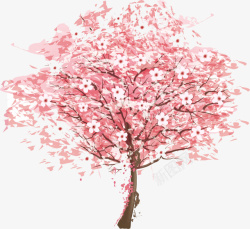 公园梅花樱花树春天手绘花树高清图片