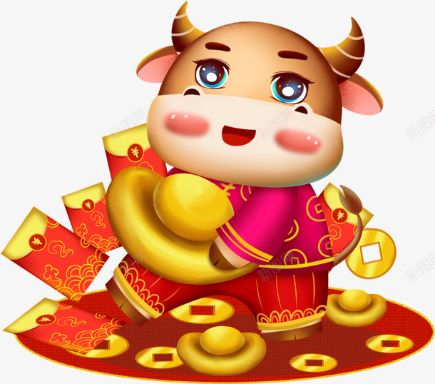 国潮福牛元素png免抠素材_88icon https://88icon.com 国潮 牛年 福牛 元宝 红包