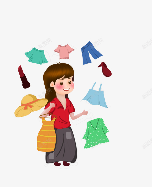 手绘卡通画png免抠素材_88icon https://88icon.com 卡通 女孩 购物 服装