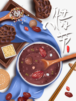 冬天腊八莲蓬腊八粥红枣勺子筷子素材