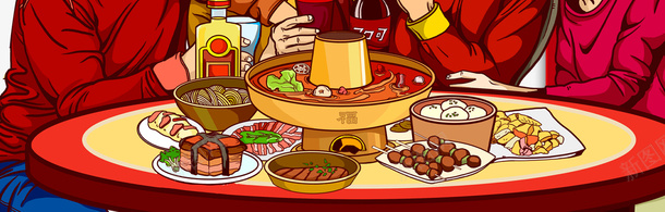 春节年的味道灯笼手绘人物火锅餐桌psd_88icon https://88icon.com 年的味道 手绘人物 春节 火锅 灯笼 餐桌