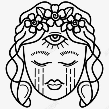 女性哭脸神秘纹身图标