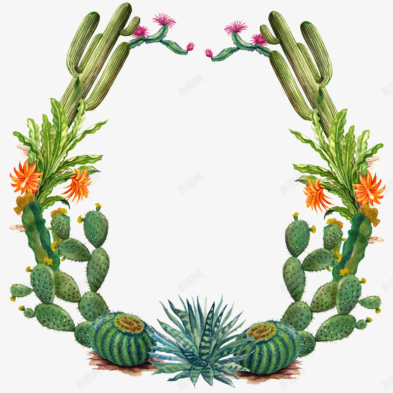 水彩仙人掌插画植物花环免扣wreaths02png免抠素材_88icon https://88icon.com 水彩 仙人掌 插画 植物 花环 免扣