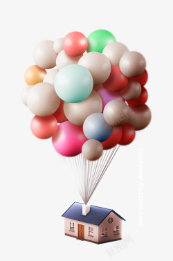 创意气球飞屋子素材