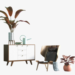 柜子椅子盆景素材