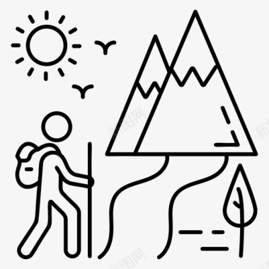 图标登山者徒步旅行攀岩登山者图标