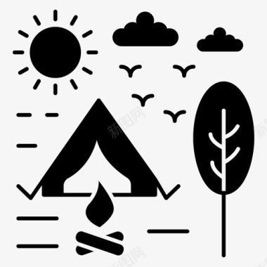 夏令营总动员露营营火户外露营图标