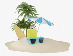 夏季沙滩太阳伞躺椅椰子树太阳镜创意合成素材