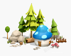 卡通三维C4D蘑菇房森林童话场景素材
