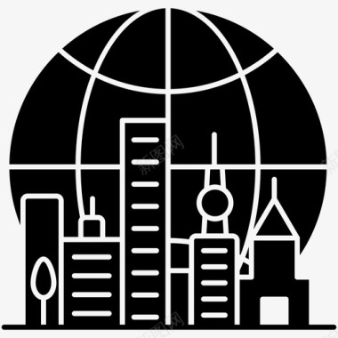 城市生活殖民城市生活全球摩天大楼图标