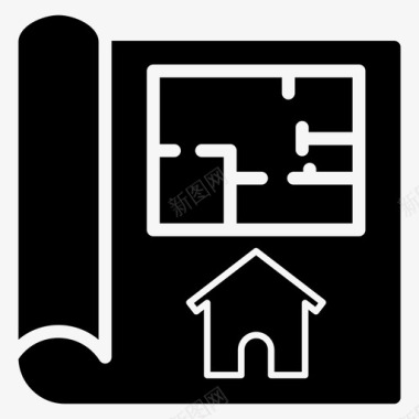 建筑的房屋房屋规划建筑工程蓝图图标