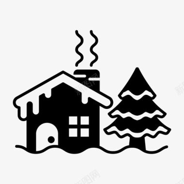 覆盖雪的树冬天的房子家雪图标