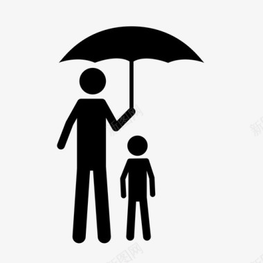 伞下的爸爸和儿子孩子家庭图标