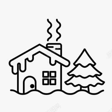 冬天松树冬天的房子家雪图标